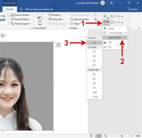 how to make a 1x1 picture in word